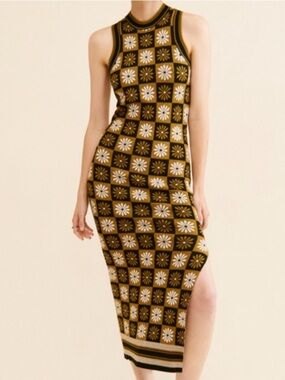 SAYLOR Olive & Black Floral Check Midi Sweater Dress